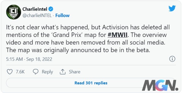 Grand Prix đã bị xóa khỏi game cũng như trên mọi nền tảng mạng xã hội của Activision