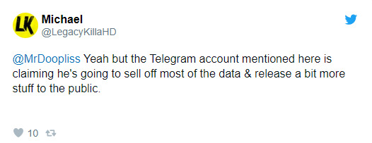 Nhưng tài khoản Telegram được đề cập ở đây đang tuyên bố rằng anh ta sẽ bán phần lớn dữ liệu và phát hành thêm một chút thứ cho công chúng.