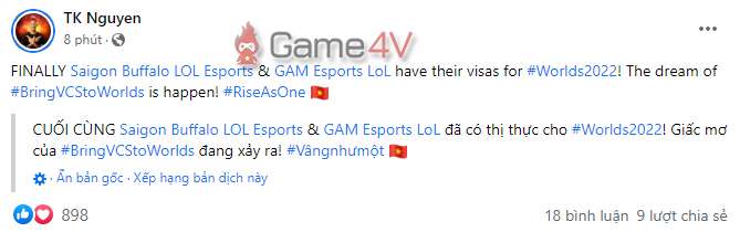 Ông chủ GAM thông báo tin mừng cho fan LMHT Việt Nam.